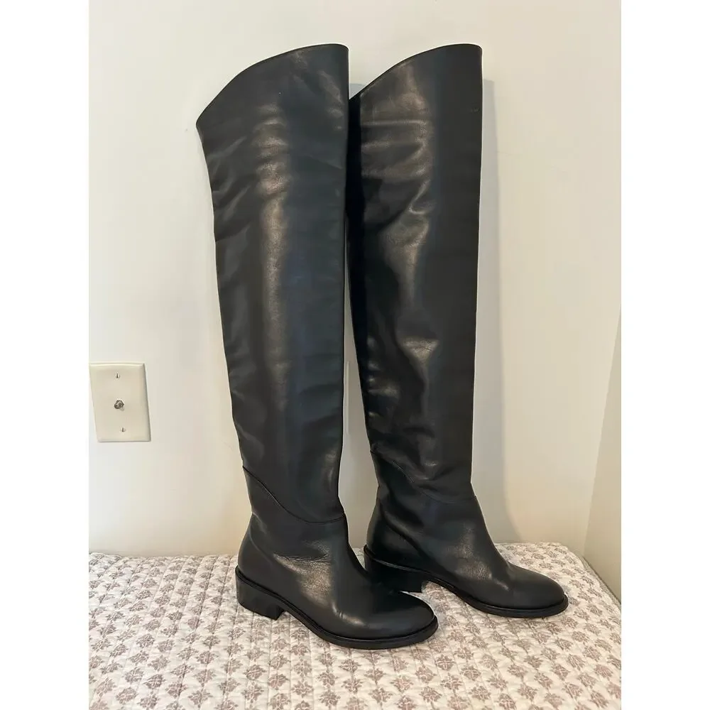 Inga Black Italy Leather Thigh High Riding Boots EU 37 EUC Over the Knee Classic